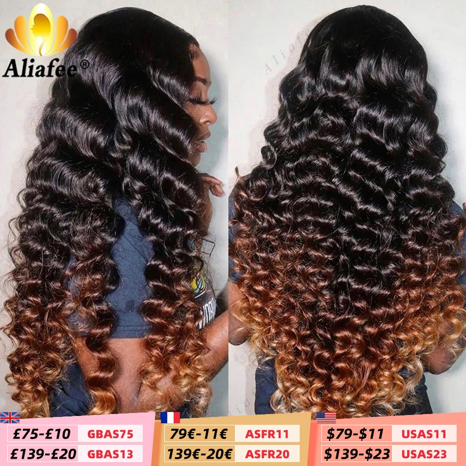 Hd 13x6 onda profunda solta perucas encaracolado laço frontal perucas de cabelo humano mel loira ombre colorido peruca dianteira do laço preplucked para mulher