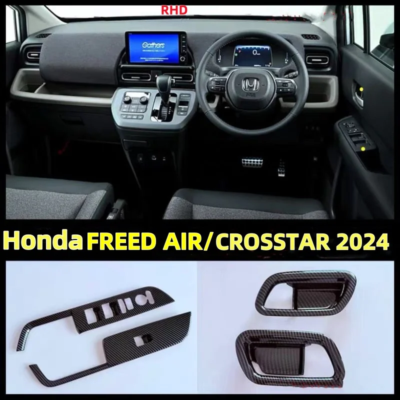 

For Honda FREED AIR/CROSSTAR 2024 ABS carbonfiber Front door Armrest Panel Cover window lift switch Glass control panle frame