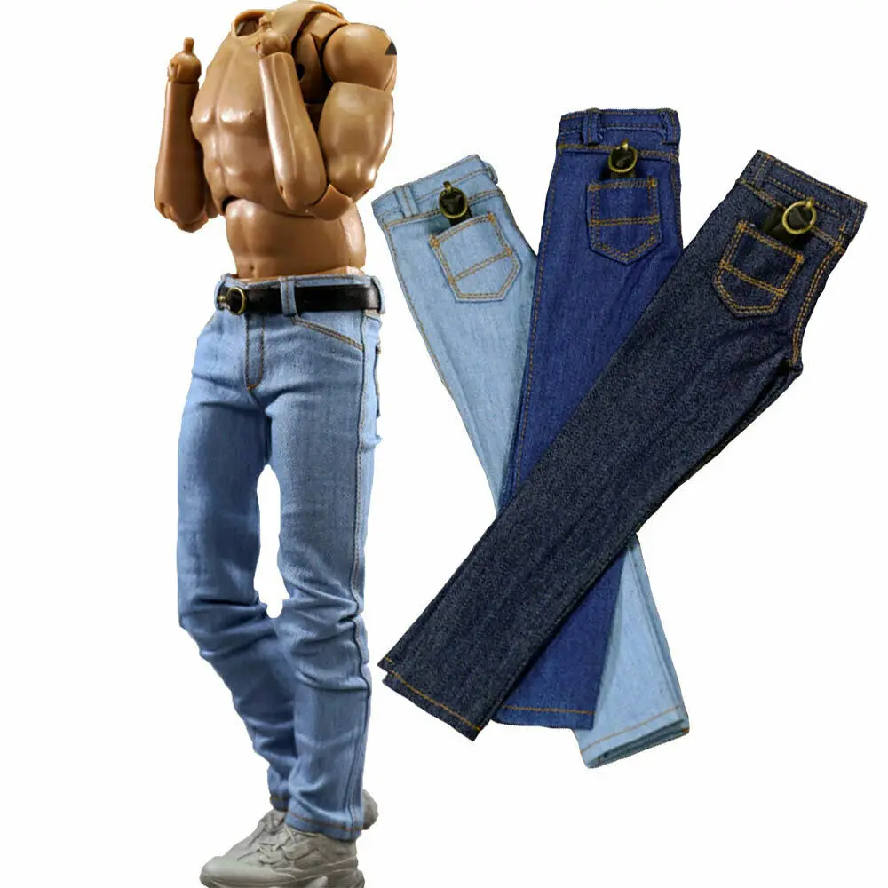 1/6 Scale Soldier Classic Slim Denim Pants Jeans & Belt Model For 12 Inch Male Action Figure Body Dolls Toy Clothing Accessories