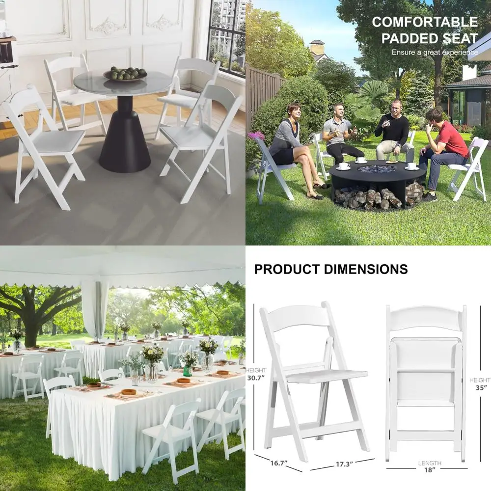 

White Cushioned Folding Chairs - 4 Pack Lightweight Plastic Seating, Comfortable for Weddings and Events