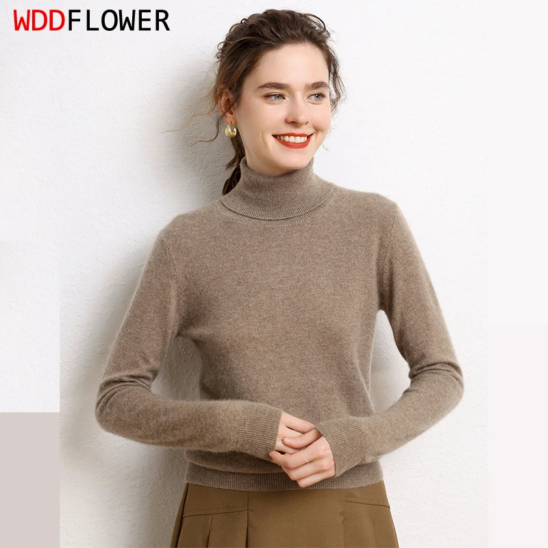 

Women Sweater 35% Cashmere 30% Wool Solid Colors Knitted High Neck Long Sleeve Pullover Rib Top Base Shirt S M L XL XXL ZJ012