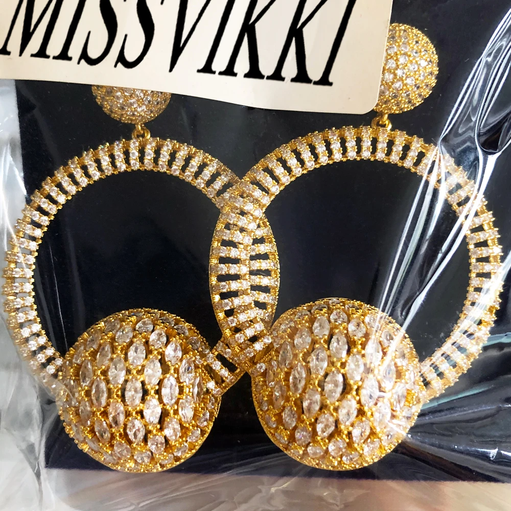 

Missvikki Fashion Luxury Round Drop Earrings Full Cubic Zirconia for Women Wedding Trendy Earrings High Quality Dubai Style