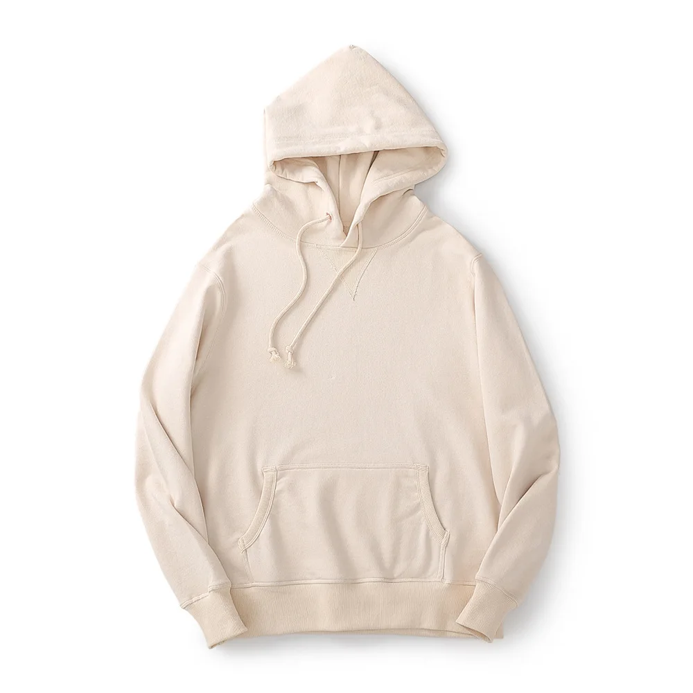 

380GSM Heavyweight Organic Cotton Hoodie for Men - Raw Unbleached Pullover Sweatshirt (Vintage Minimalist Style) Vintage Amekaji