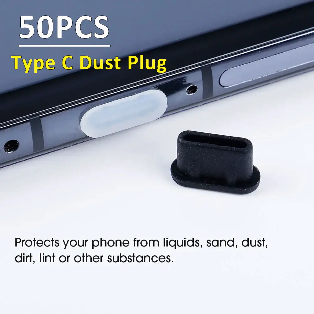 50 Type-C Dust Plug USB Charging Port Protector Silicone Anti-dust Plug Cover Cap for Samsung Huawei Xiaomi Phone Dustplug