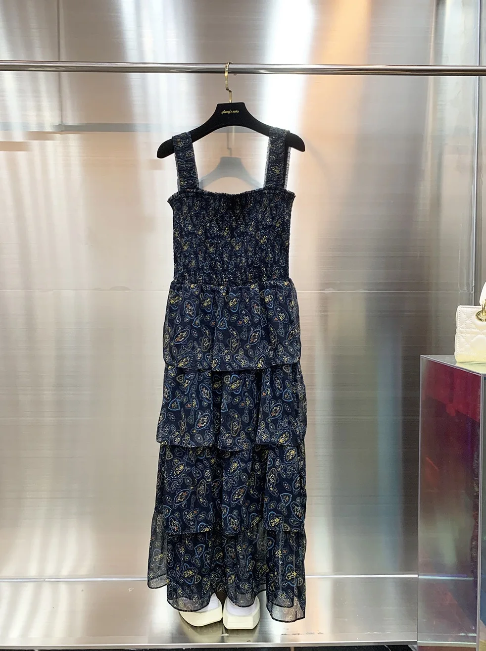 

Ele Summer New Print Svel Waist-Cinching Dr Women's Cake Skirt Long Dr High Waist Strapl Casual Sle