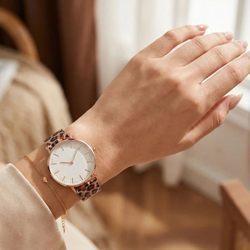 New Unique Women's Watch Luxury Leopard Pattern Mesh Band Quartz Wristwatch for Woman Fashion Simple Ladies Watch reloj de mujer
