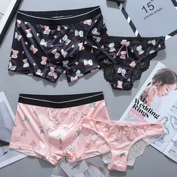 New Two Piece Underwear Set Matching Underwear Couple Men Boxer Shorts and Women Sexy Briefs Fashion Cartoon Print Underpants