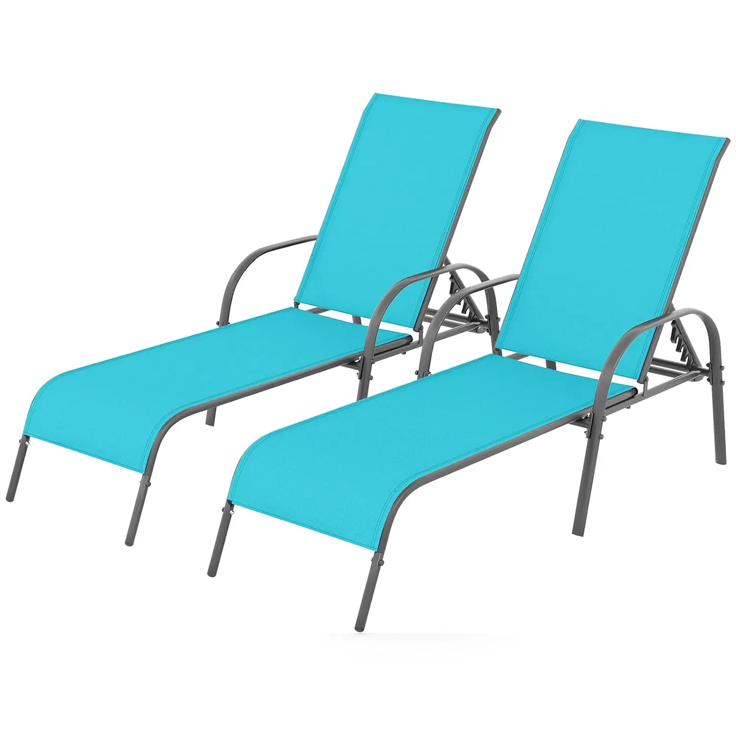 5-Position Adjustable Patio Lounge Chair, Outdoor Chaise Recliner with Steel Frame for Pool Beach, 2 Pack, Customized