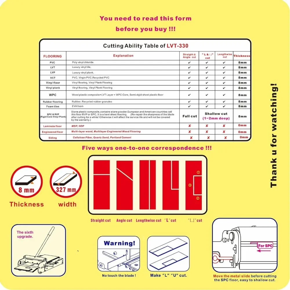 

13-дюймовый фрезер для виниловых полов Pro SPC, LVP, LVT, WPC, RVP, VCT, ПВХ и жесткий сердечник LVT-330; режет толщиной до 5/16 дюймов (8 мм), черный, красный