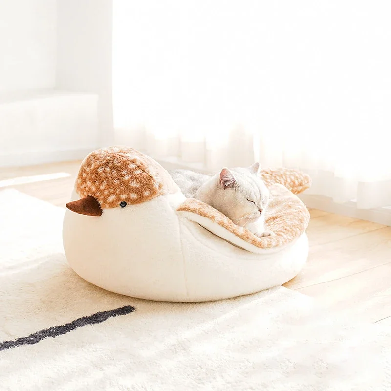 

Cute Cat Warm Sofa Beds Winter Fleece Small Dogs Sleeping Rest Nest Pet Sparrow Shape Indoor Cushion Kennel