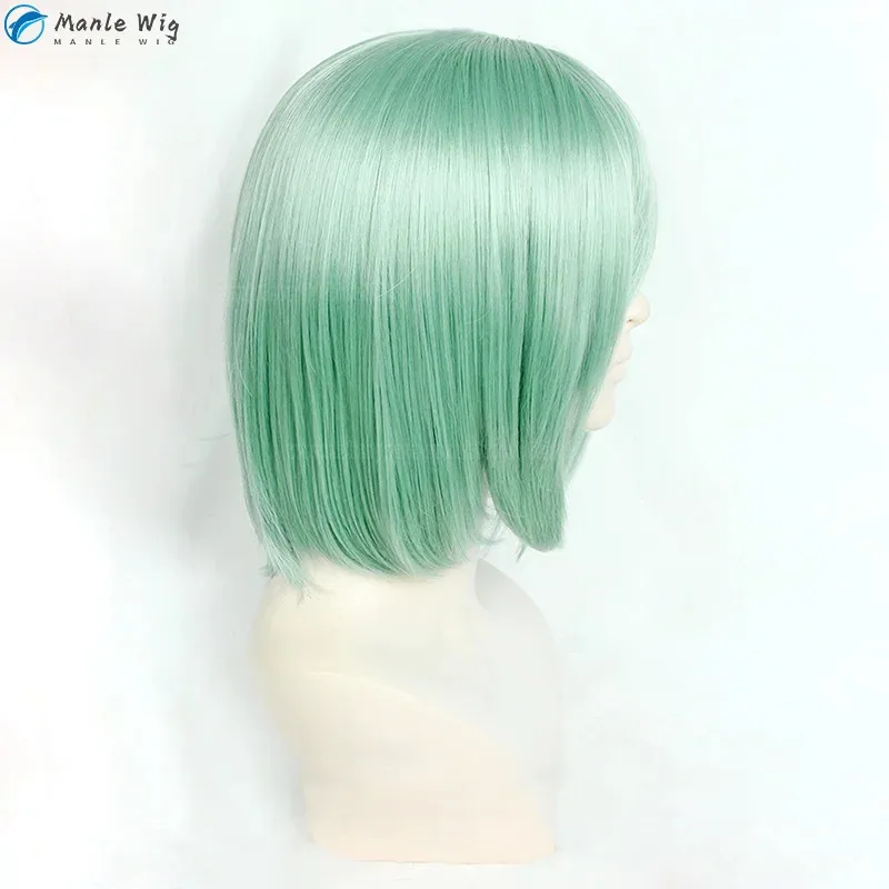 

qq681Game Косплей ES2 KAZEHAYA TATSUMI Короткие зеленые термостойкие синтетические волосы Парики для Хэллоуина + Кепка для парика