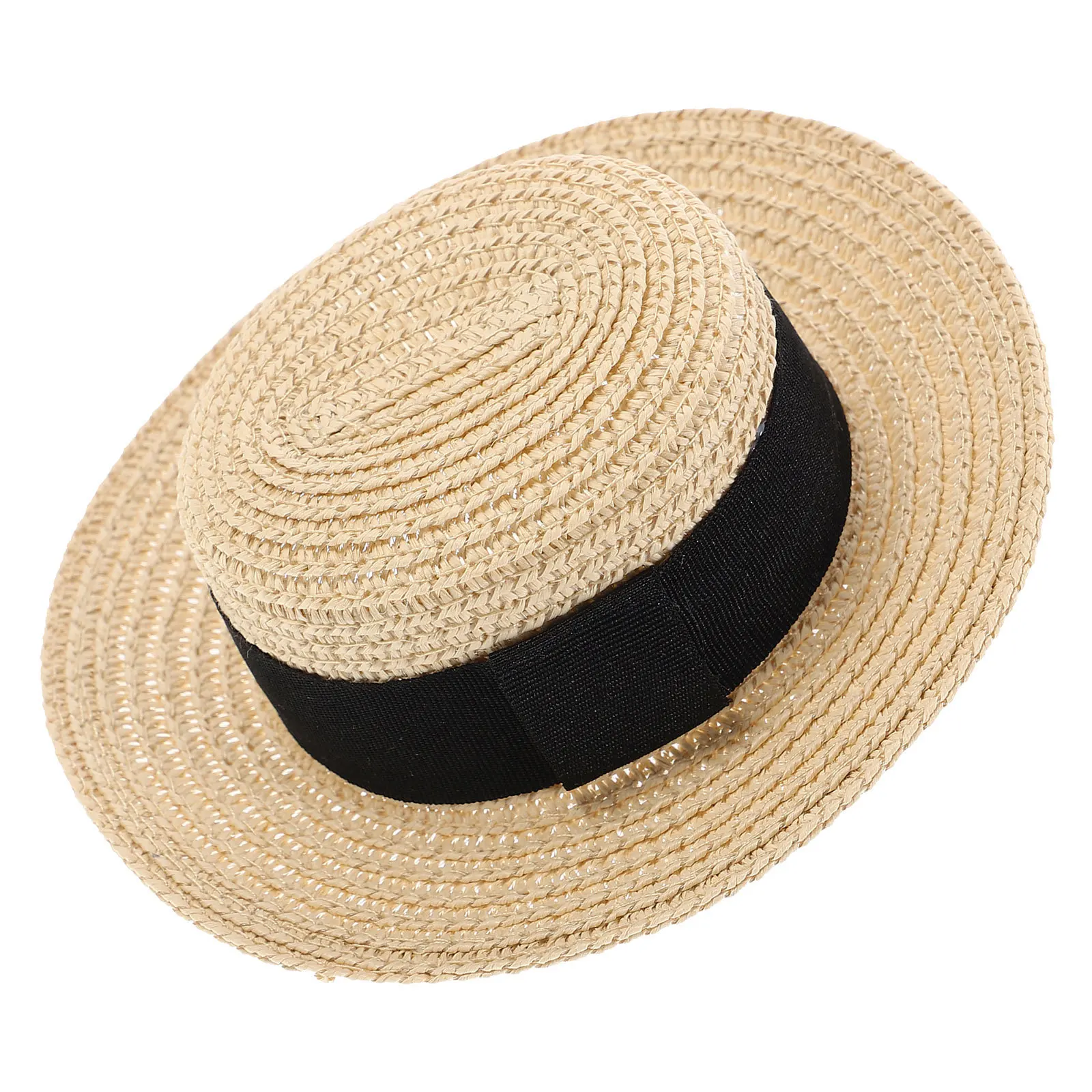 Hand-Woven Straw Hat Small Flat Top Curved Brim Decoration for Clothes Accessory Straw Hat Ornament for Crafts