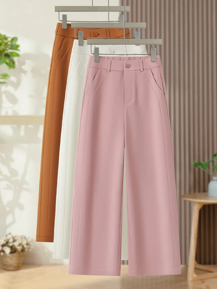 

Casual Straight Leg Cotton Pants High Waist Slimming Summer Thin Version Nine-Tenths Wide Leg Pants for Women