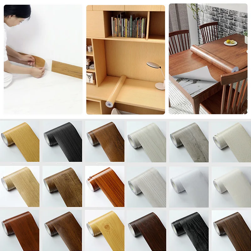 10Meter Wood grain Self-Adhesive Baseboard Wall Sticker Waistline Baseboard Wall Trim Line Corner Protector Decor Wall Edge
