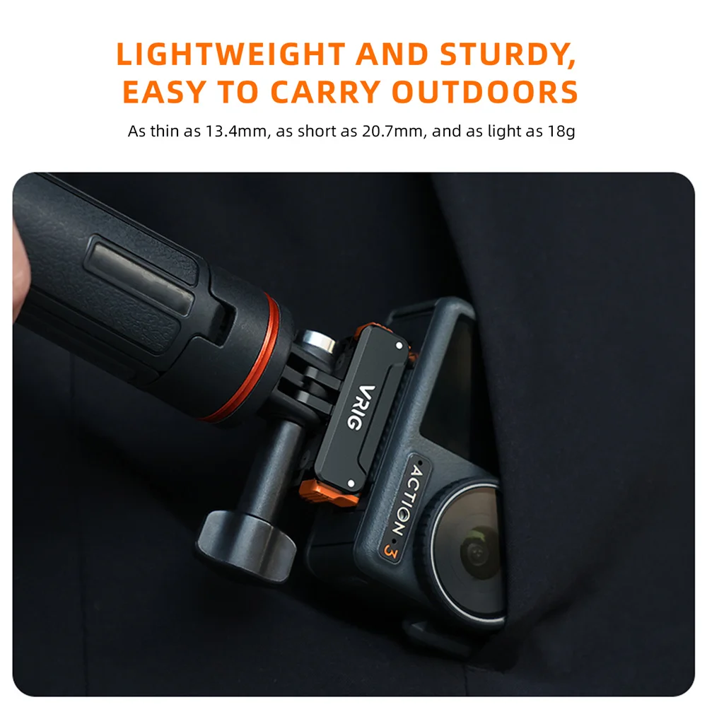 VRIG Kamera-Adapterbasis mit magnetischer Schnalle für DJI Action 3/4/5 Pro W 1/4 + GOPRO-Schnittstelle, faltbare Schnellverschluss-Zwei-Klauenhalterung
