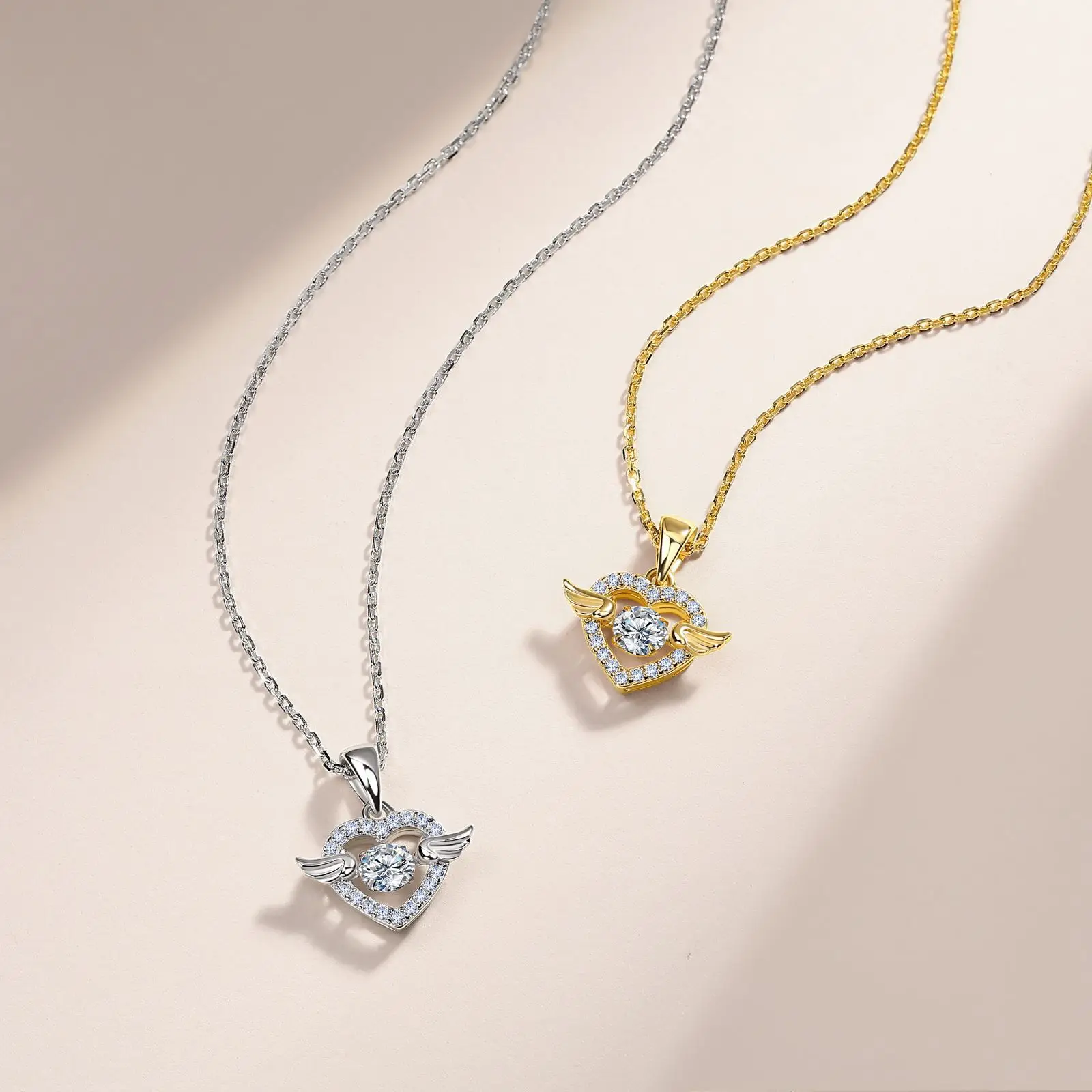Heart & Angel S925 Silver 18K Gold-Plated Moissanite "Dancing" Necklace (0.6ct) For Women Gift And Daily Wear Free Shipping