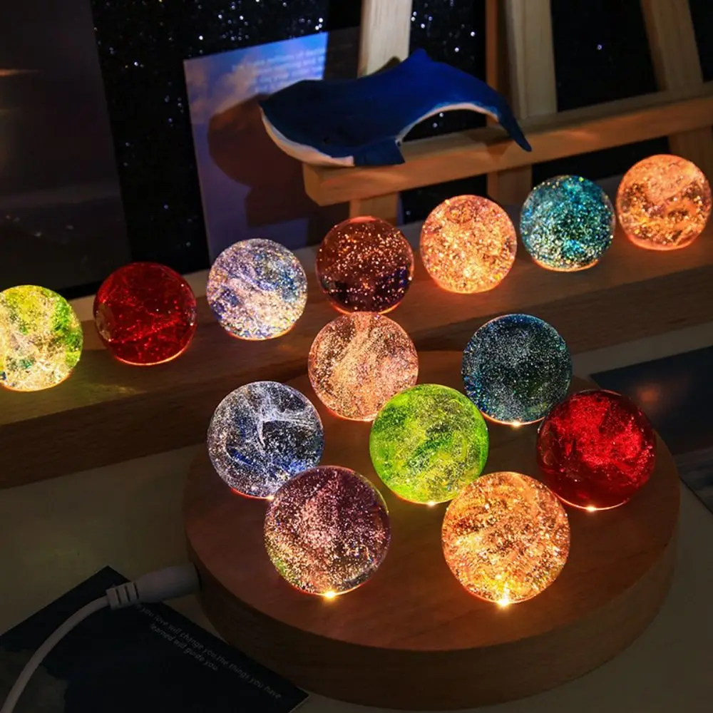 Interior Decoration Solid Wood Crystal Ball Smooth Chroma Milky Way Lamp Aglow Delicate Led Night Lamp Couple Dating