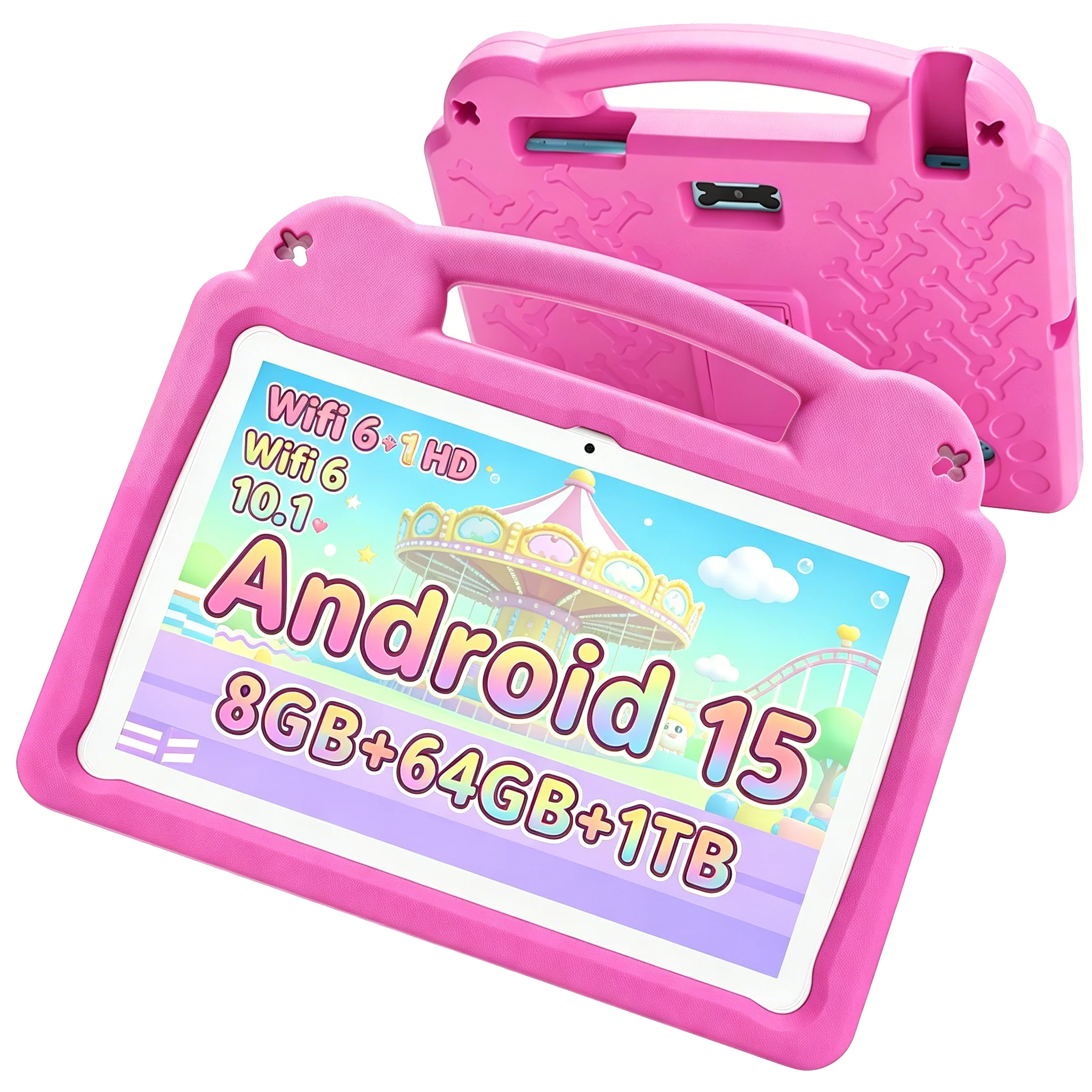 ANRY 10.1" Kids Tablet Android 15, 8GB(4+4GB) RAM 64GB, 5000mAh, Parental Control, WiFi 6, Dual Speakers, Educational Kids Pad