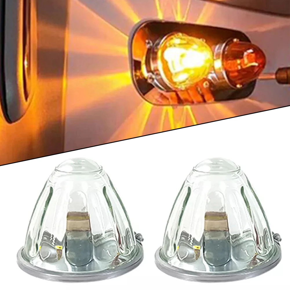 2Pcs LED Side Marker Lights Amber Watermelon Light Glass Kit Clear Lens With 1156 LED Bulb Transparent Glass Turn Signal Light