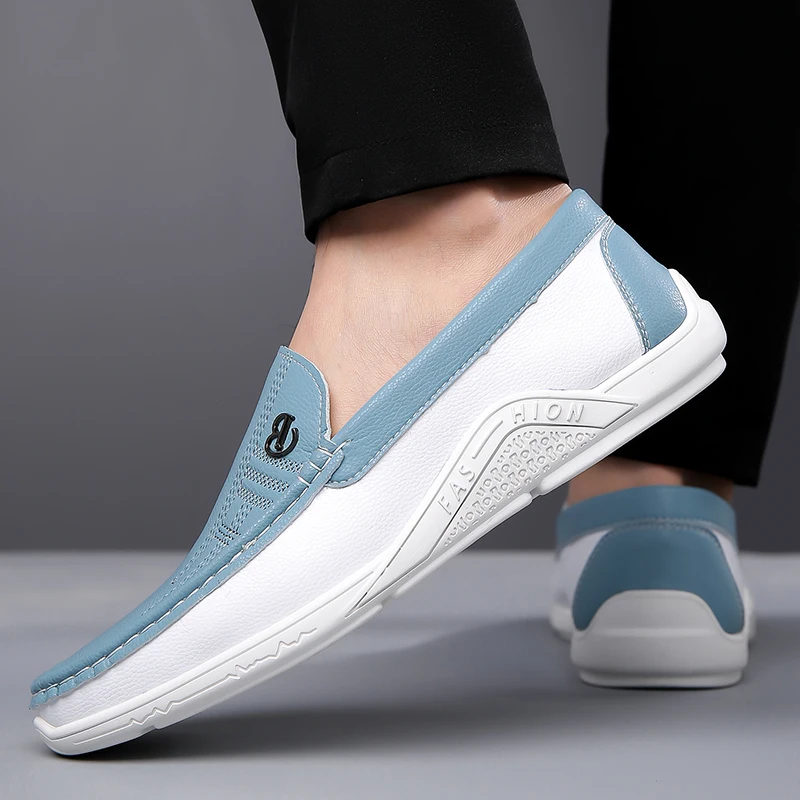 High Quality Genuine Leather Shoes Men Fashion Casual White Slip-on Men's Loafers Comfortable Soft Flat Light Moccasins For Men