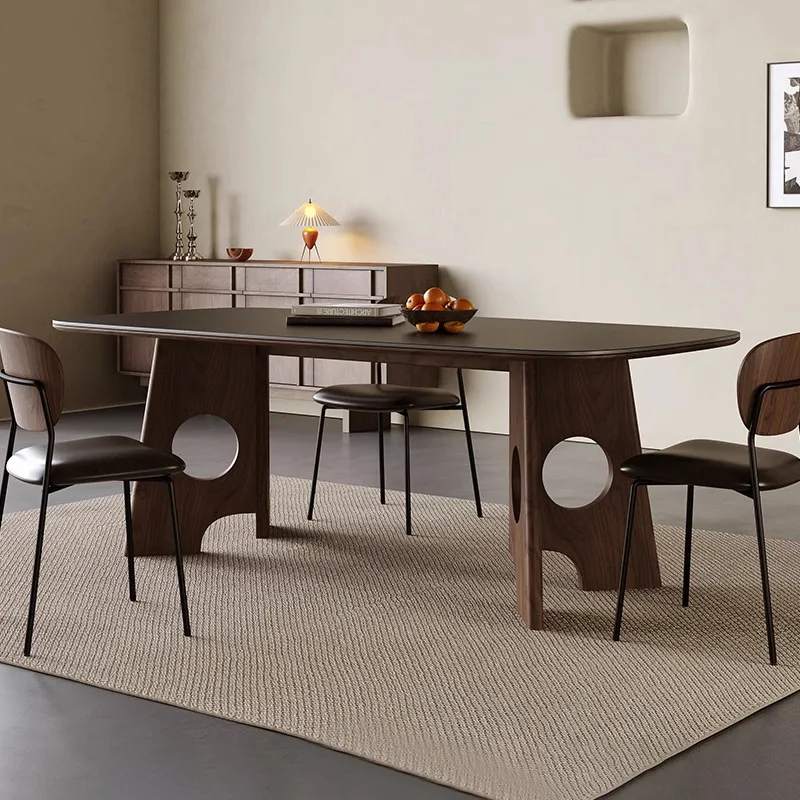 Solid wood dining table French retro rock slab small apartment dining table antique designer home living room minimalist table