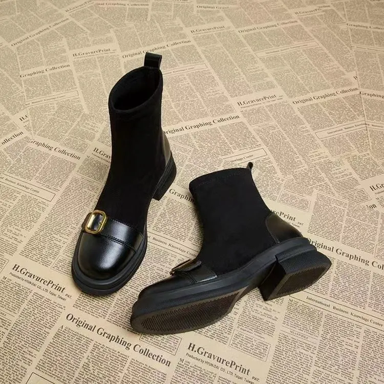 Botas Chelsea para mujer, colección otoño-invierno 2026, botas elásticas ajustadas, botas tipo calcetín, botas marrones de caña media.
