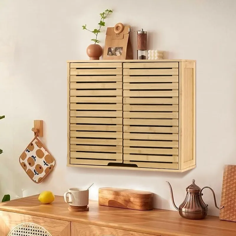 

Modern Minimalist Wood Double Layer Wall Mounted Storage Cabinet Multifunctional Kitchen Bathroom Organizer Home Decor Novelty