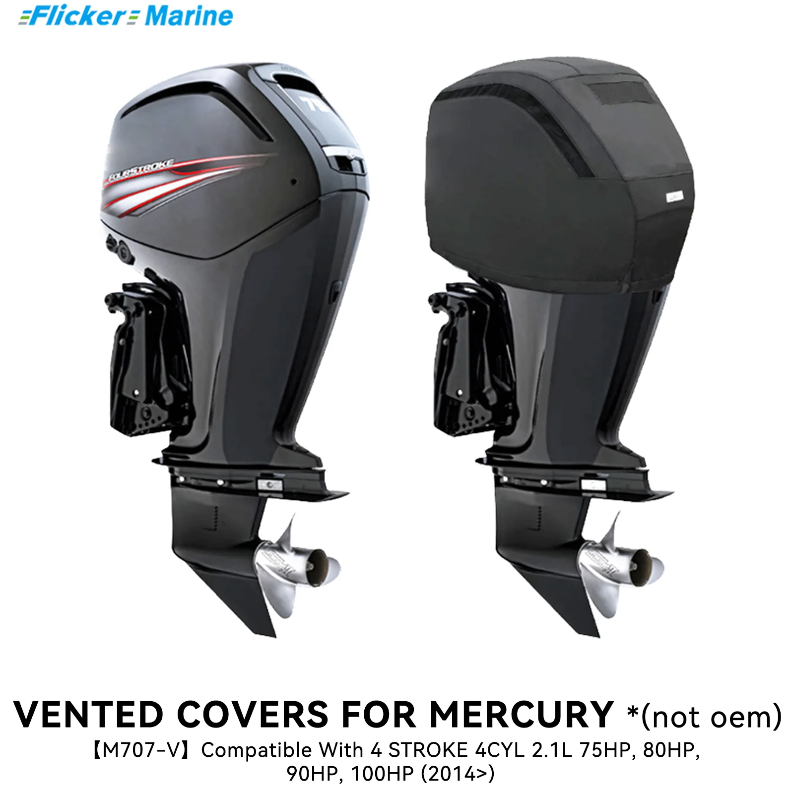 Flicker Vented Outboard Cover Compatible with Mercury 75-80-90-100HP, Reinforced Canvas, Fleece Lined, Secure Fit, All-Season