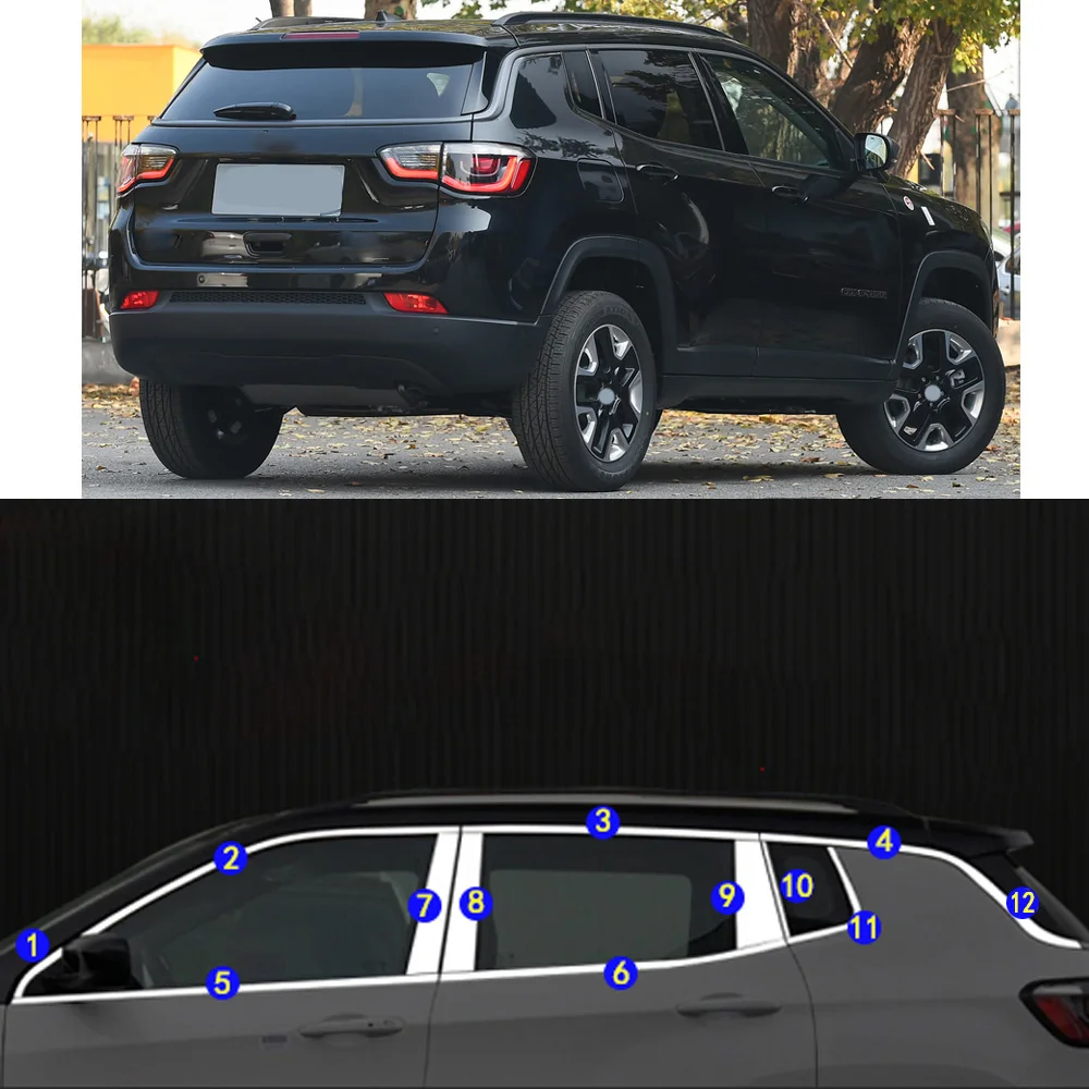 For Jeep Compass 2017 2018 2019 2020 2021 Car Sticker Garnish Pillar Window Middle Strip Trim Frame Hoods