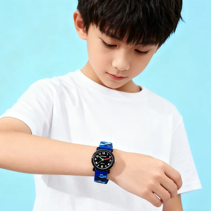 Montres-bracelets à quartz analogiques pour enfants garçons filles Camouflage silicone étudiants montres scolaires cadeaux d'anniversaire pour enfants montre intelligente non