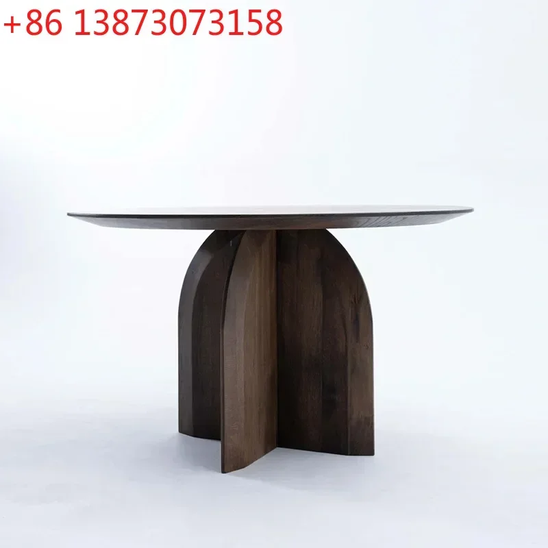 

Italian Minimalist Dining Table Nordic Wabi Style Retro Black Walnut Solid Wood Round Dining Table