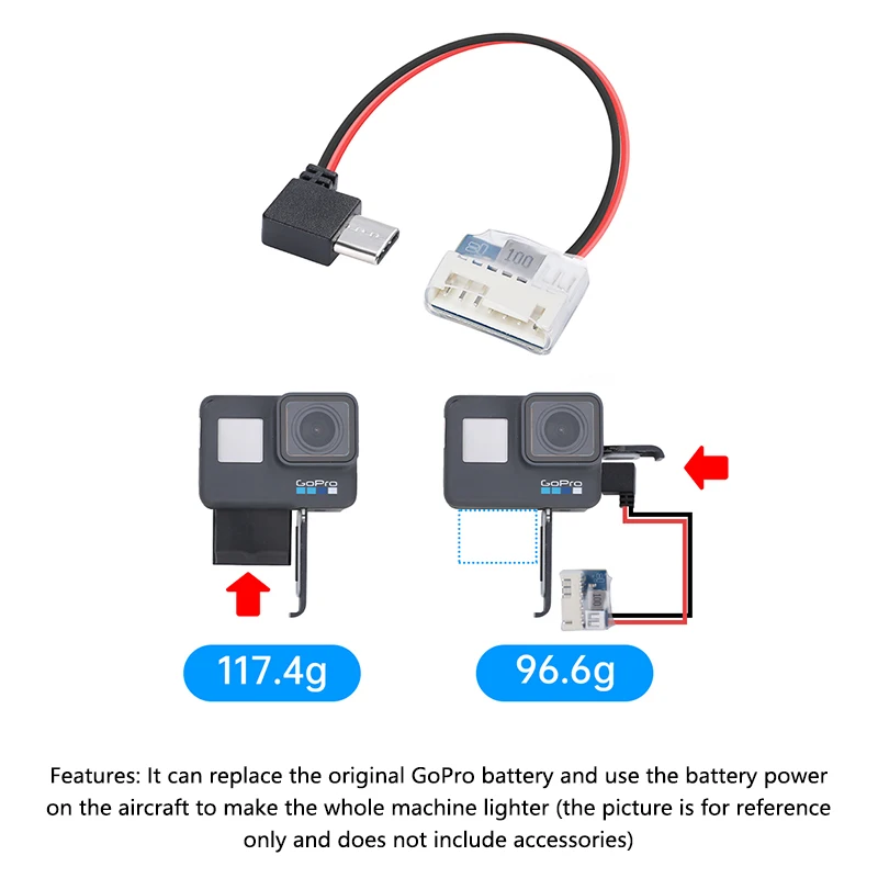 NEW Type C to 5V Balance Plug Power Cable Charging Cable for GoPro Hero 6 / 7 / 8 / 9 / 10 / 11 Camera FPV Drone Part