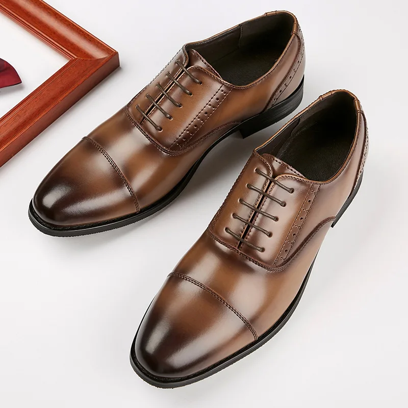 

2024 New Sculptured Round Head Genuine Business Leather Formal Dress Gentlemen's Office Professional Leisure Men's Derby Shoes