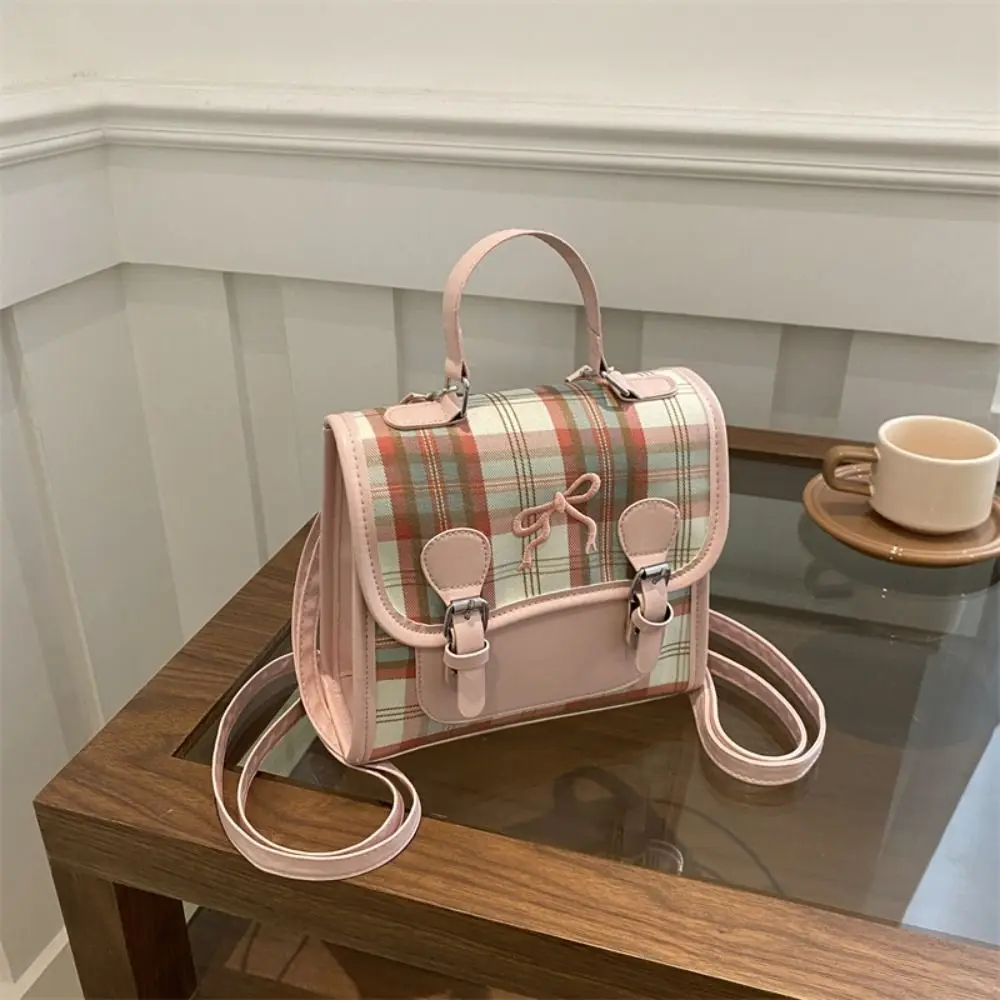 

Korean Style PU College Style Backpack Handbag Shoulder Bag Grid Bow Backpack Plaid Women Crossbody Bag Outdoor