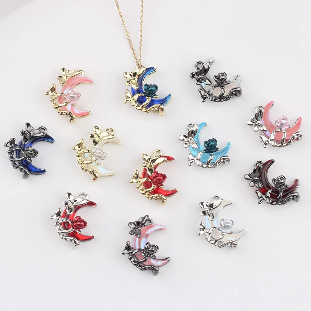 

6 шт. модная подвеска в виде луны, бабочки и розы, аксессуары для изготовления ювелирных изделий, ручная работа, браслет «сделай сам», серьги, ожерелье, орнамент, подарки для вечеринки