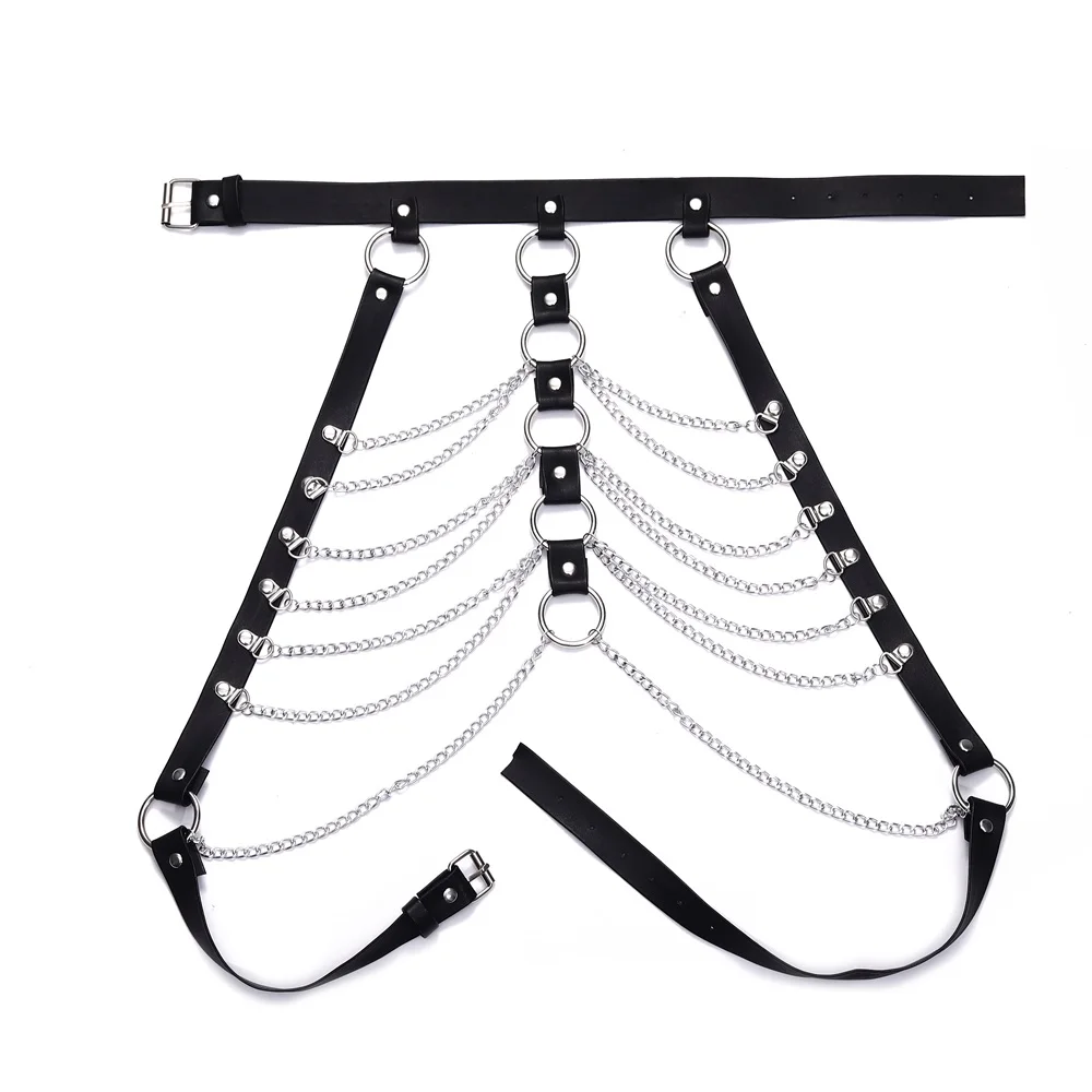 سلسلة تسخير الجسم من الجلد الأسود للنساء والفتيات سلسلة الجسم المثيرة مجوهرات الحفلات الشريرة ملحقات مهرجان الهذيان القوطية #5