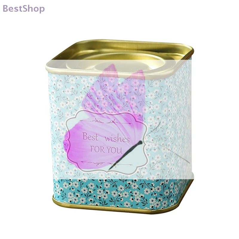 

Квадратные жестяные банки с цветочным узором, металлические контейнеры для хранения, разноцветные маленькие канистры для чая, специй и небольших аксессуаров