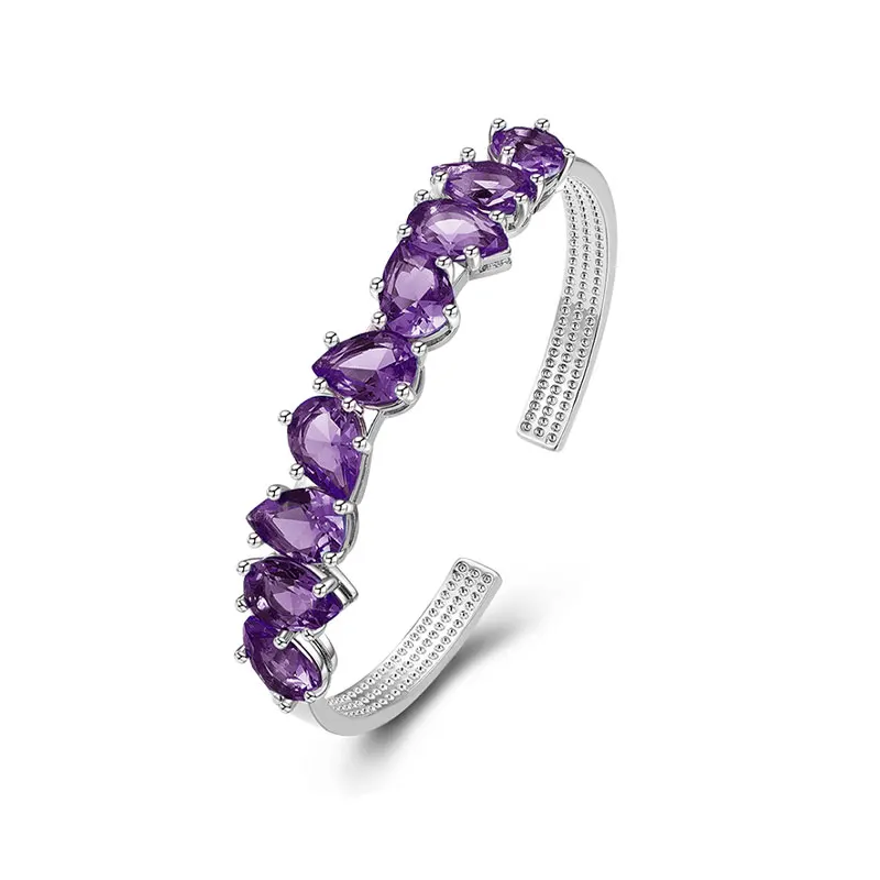 Silver Bracelet Purple Waterdrop Pear Amethyst Adjustable Bangle for Women Fine Jewelry Wedding Valentine Day Gift