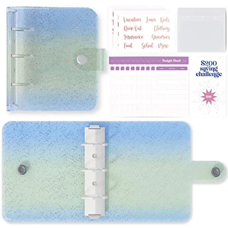 Mini Binder with Cash Envelopes - Cute A8 Wallet, Money Organizer, 3 Ring Binder, Clear Budgeting Planner for Cash Savings