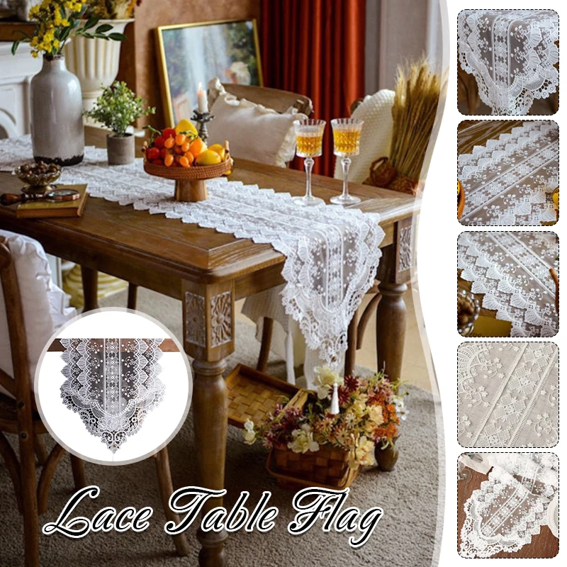 70-310cm White Embroidered Lace Table Runner Exquisite Vintage Home Dining Table Dust Cover Restaurant Wedding Party Decorations