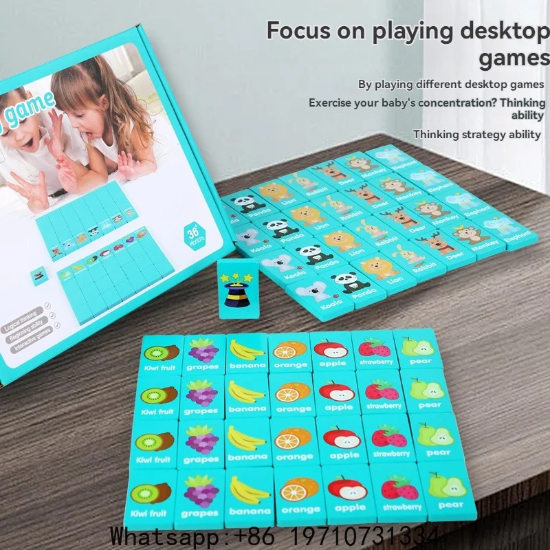 

Children Hand Scratch Wooden Puzzle Toy Board Baby Cartoon Montessori Early Education Farm Fruit Cognitive Matching Mahjong Toy