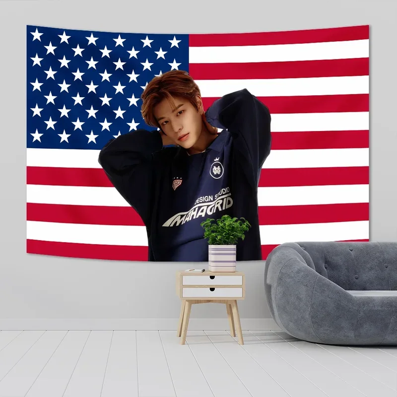 Soobins American Flag Tapestry Kpop Idol Home Decoration Wall Hanging Bedroom Dorm Background Concert Banner bohemian decor y #