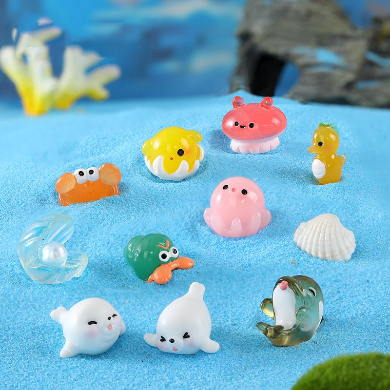 Resin Micro landscape Lovely Marine Animals 3D Squid Killer Whale Jellyfish Hermit Crab DIY Scrapboob Dollhouse Gardening Decor