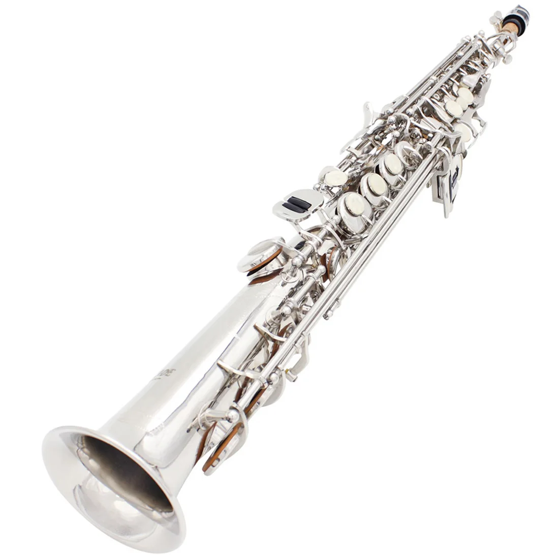 SLADE Soprano Saxophone Silver Bb Flat Brass Straight Sax Woodwind Instrument with Case Mouthpiece Cleaning Cloth Gloves Parts