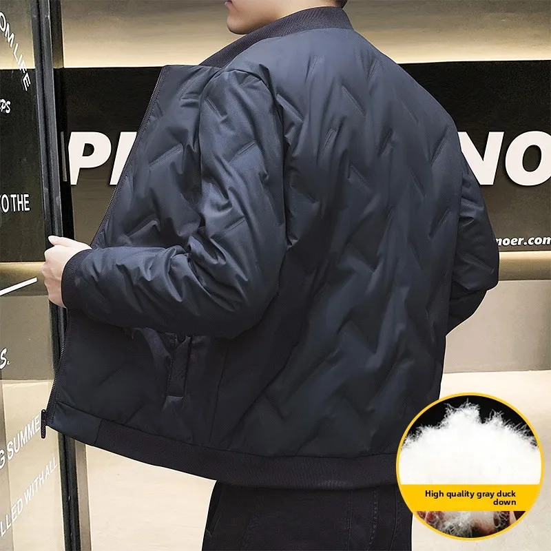 

Мужской альпинистский пуховик с бейсбольным воротником, новая легкая серая куртка на утином пуху, мужские теплые парки, зимнее пальто с хлопковой подкладкой
