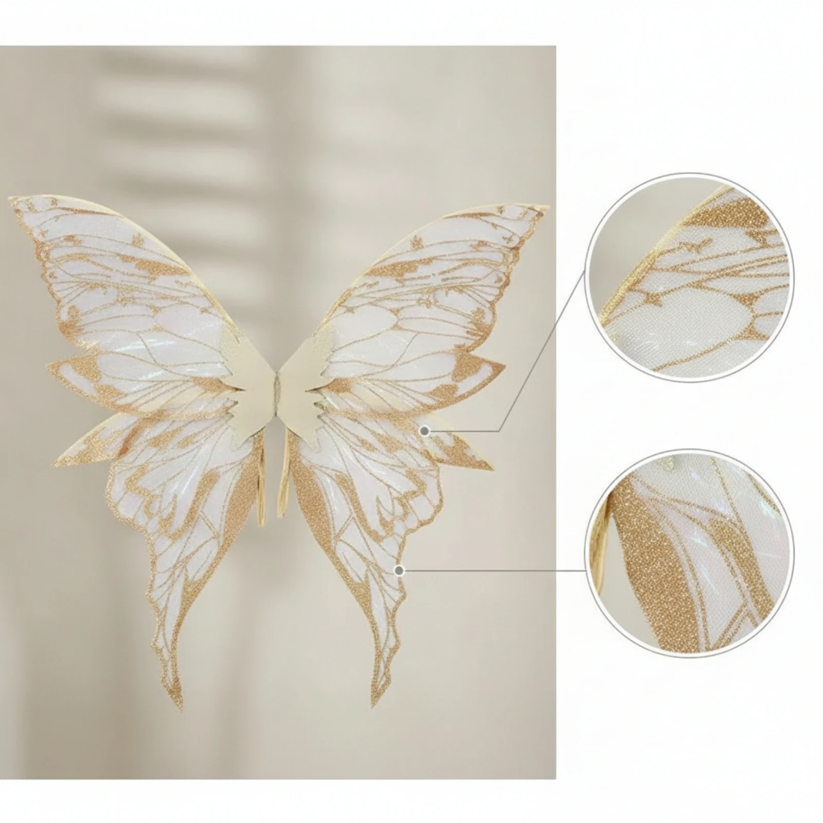 Butterfly Costume Wings Eye-Catching Fairy Wings with Elastic Straps Dress-up Accessory Glittery Shimmering for Children