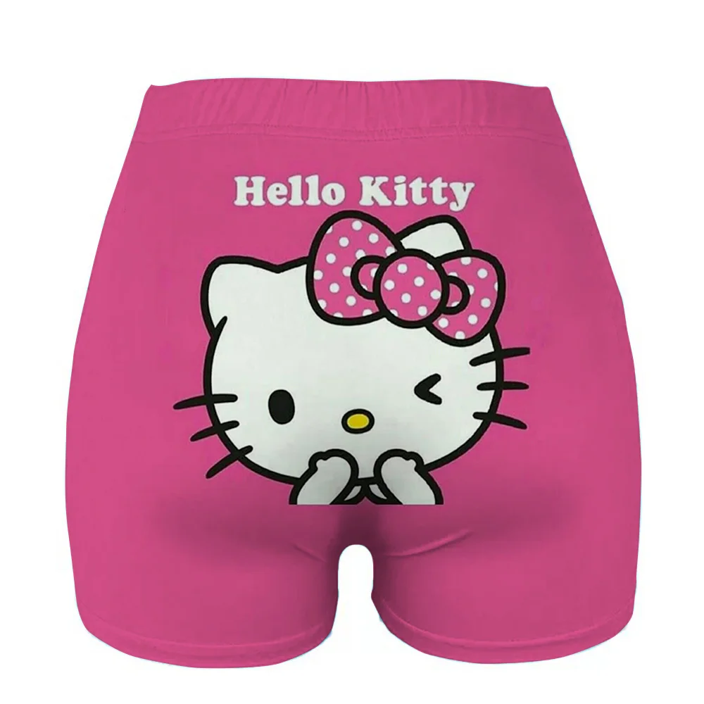 여성 여름 신상 캔디 컬러 안티 헬로키티 프린트 스키니 반바지 캐주얼 여성용 밴딩 허리 비치 코렌도 반바지