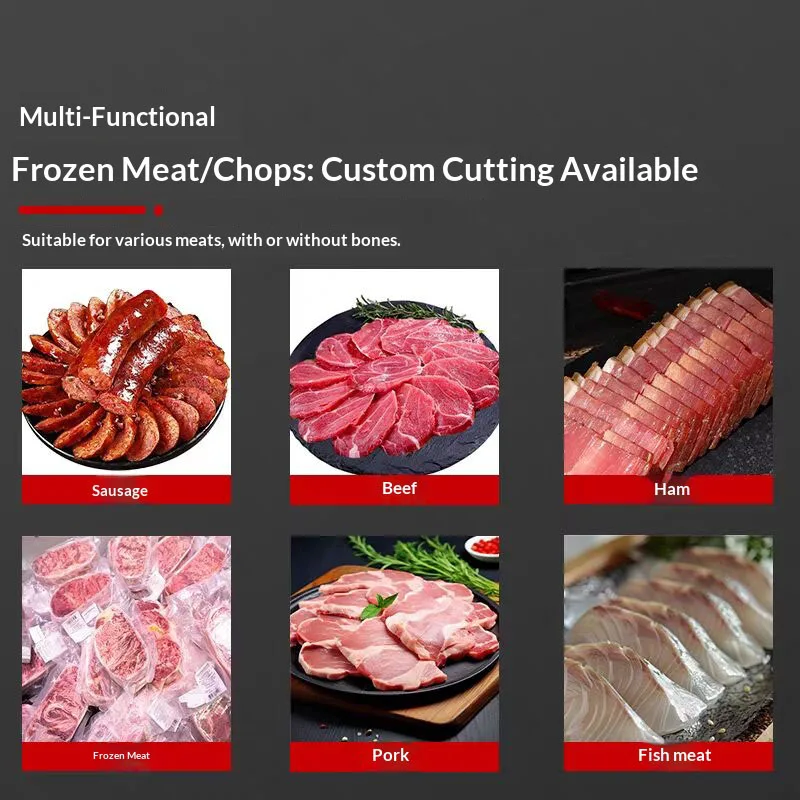 Fully Automatic Motorized Frozen Meat Bacon Slicing Commercial Steak Cutting Machine High Capacity 190-280 Pieces/Min