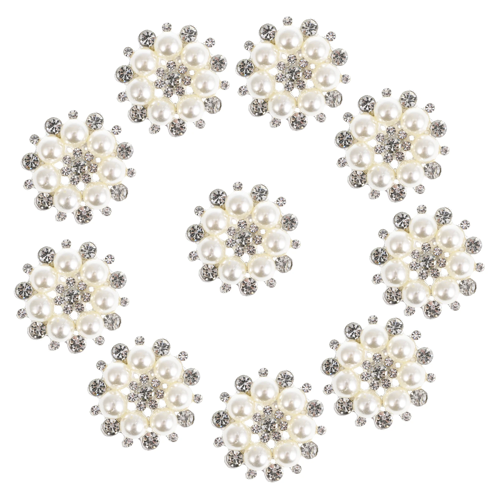 

10pcs Rhinestone Faux Pearl Flower Buttons Silver For Garment Bag Headband Craft Decoration Accessory Drill Button Craft Supply