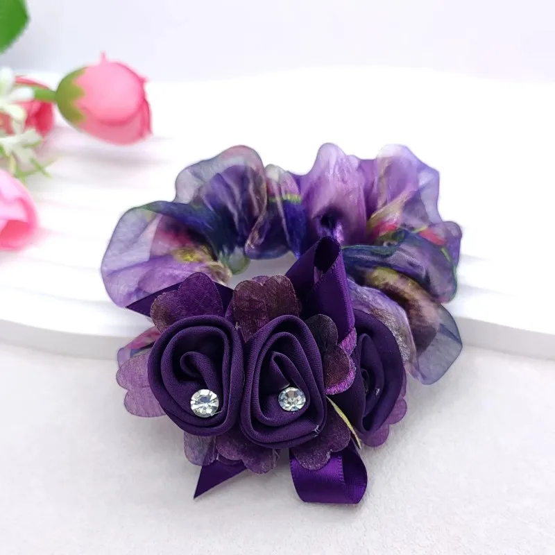 Hair Elastics and Ties Flower Scrunchie Elastic Rubber Band Updo Bun Head Ornament Hair Accessories elegant hair rope